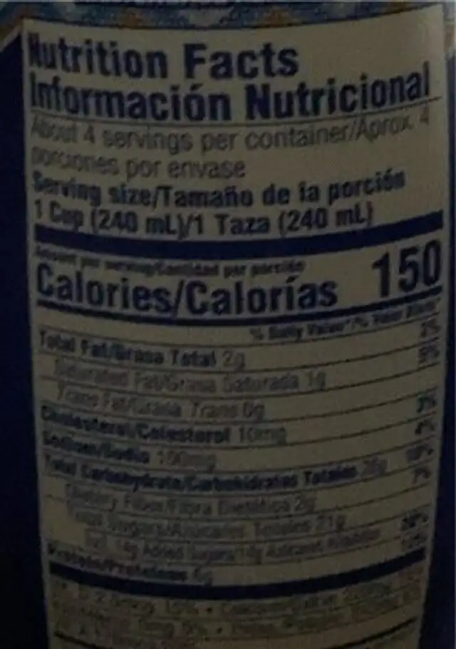 Yogurt smoothie nutrition facts table