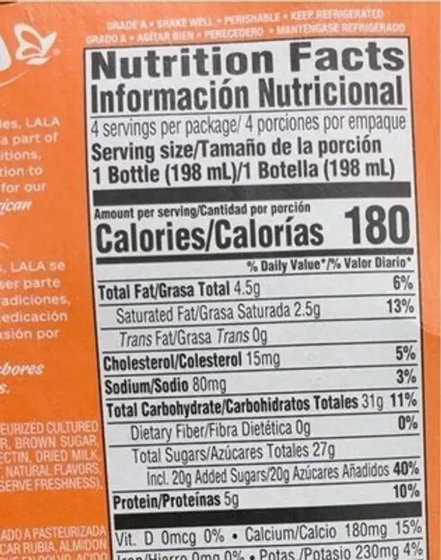 Postres autenticos nutrition facts table