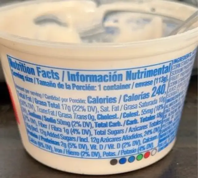 Fresas con crema nutrition facts table