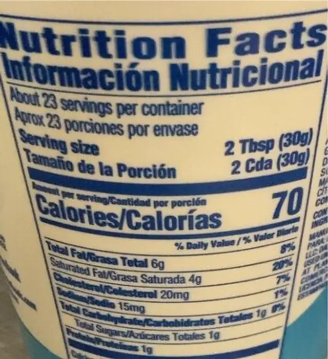 mexican style sour cream nutrition facts table