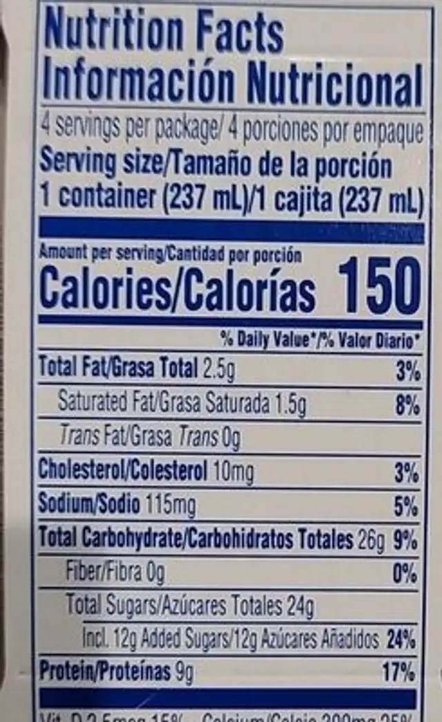 LALA Chocolate Low Fat Milk nutrition facts table