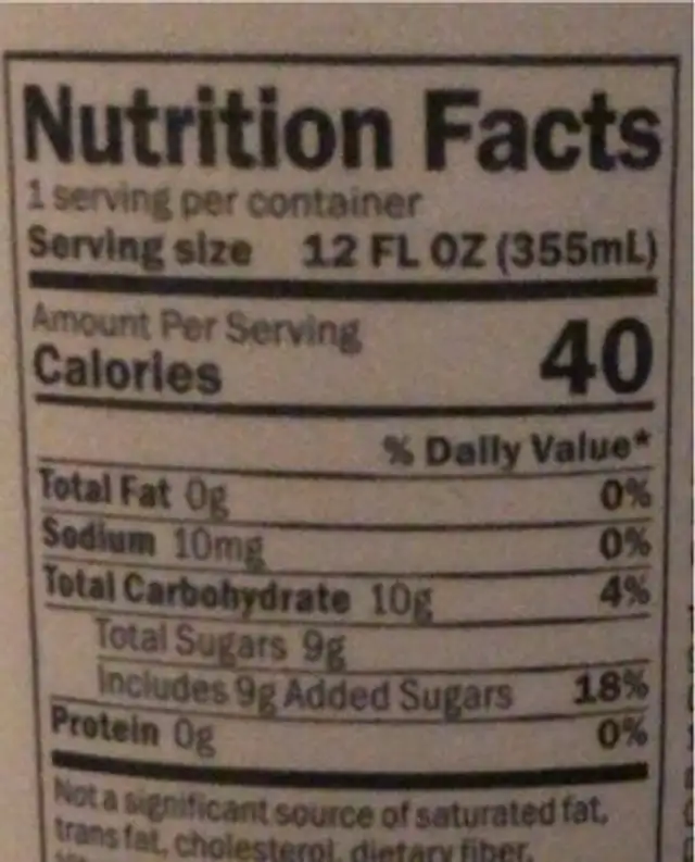 Tropical Raw Kombucha nutrition facts table