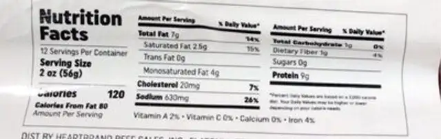 heart brand sausage nutrition facts table