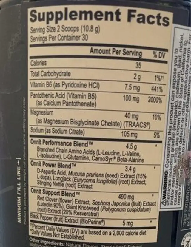Onnit total strength + performance nutrition facts table