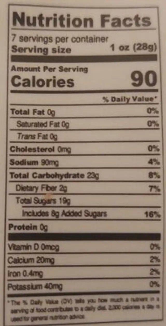 Soft Dry Cantaloupe nutrition facts table