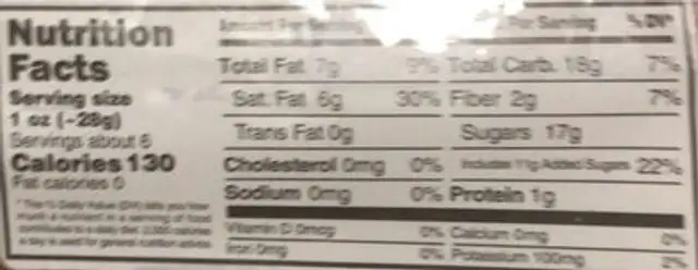Dried coconut strips chips nutrition facts table