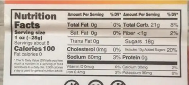 Pineapple Mango nutrition facts table