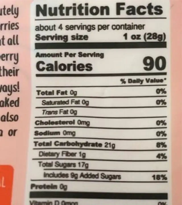 dried strawberry nutrition facts table
