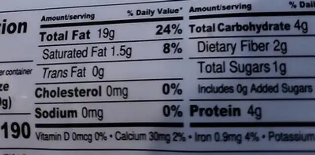 Nature To Go nutrition facts table