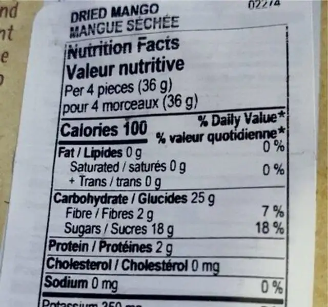 Nutty and fruity organic mango nutrition facts table