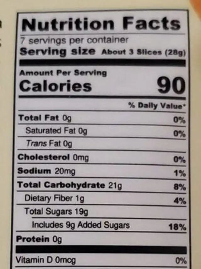 Orange slices nutrition facts table