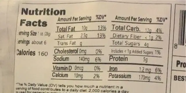 Chili garlic cashews nutrition facts table