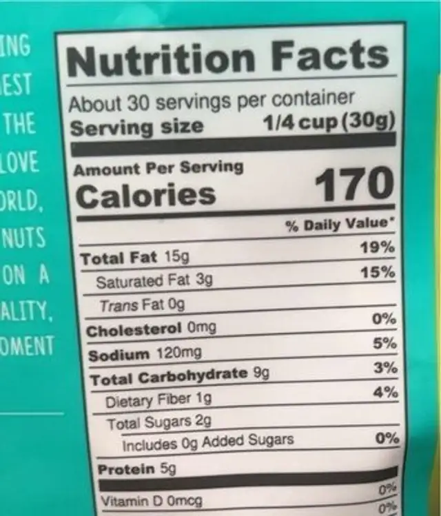 roasted and salted cashews nutrition facts table