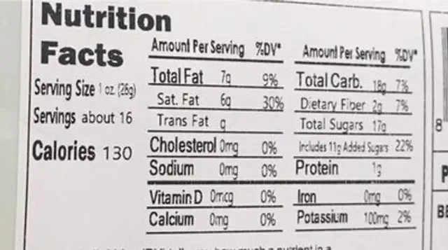 Coconut strips nutrition facts table