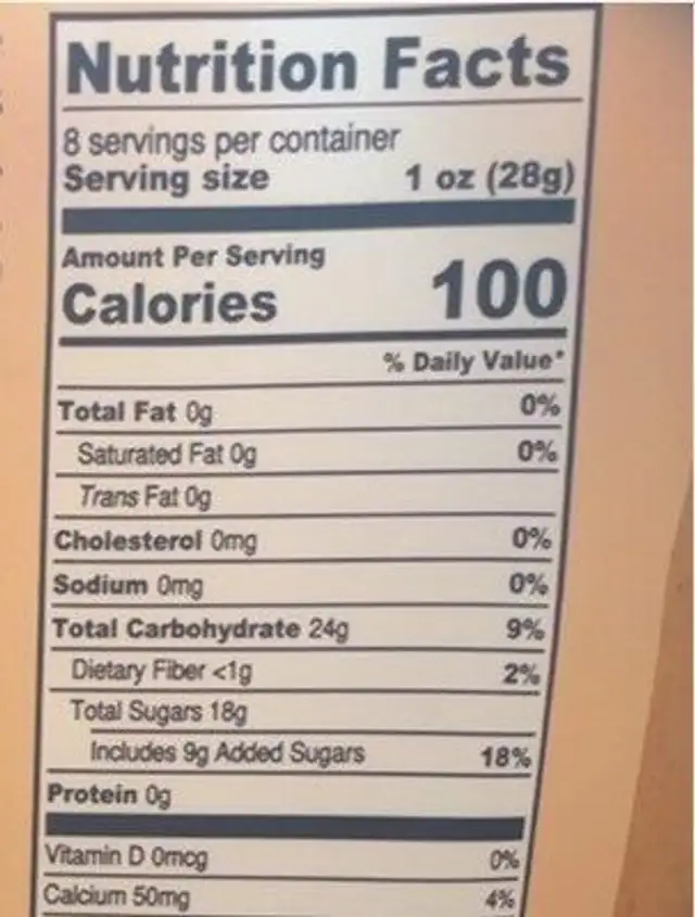 Non-crystallized Ginger chunks nutrition facts table