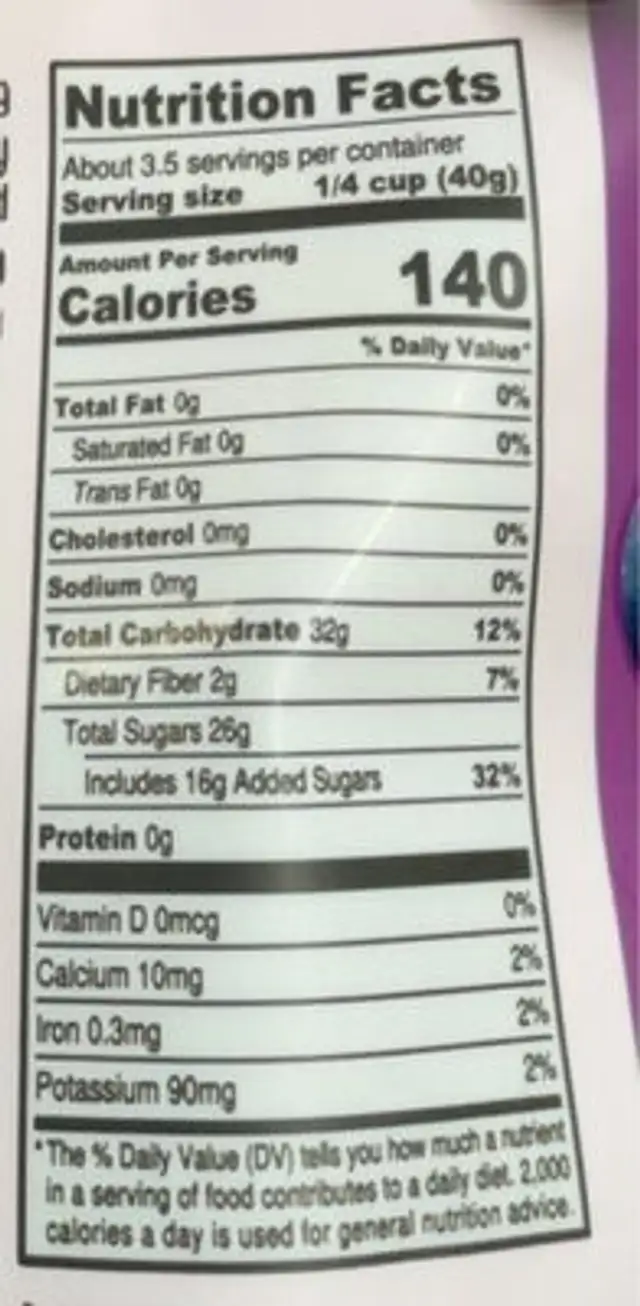 Mixed Berries nutrition facts table
