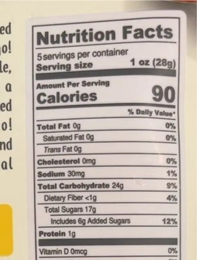 Soft Dry Mango nutrition facts table