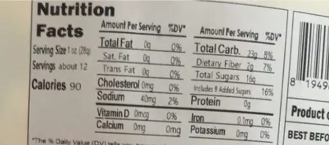 Green Mango nutrition facts table