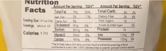 Mixed nurs nutrition facts table