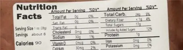 Mango soft dry nutrition facts table