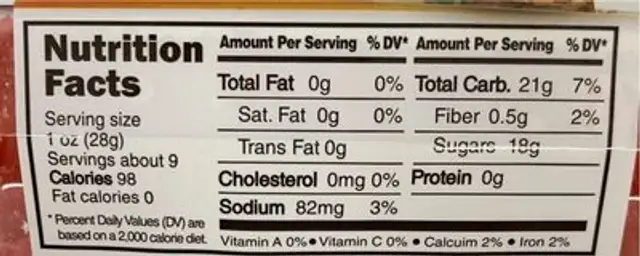 Pineapple strawberry nutrition facts table