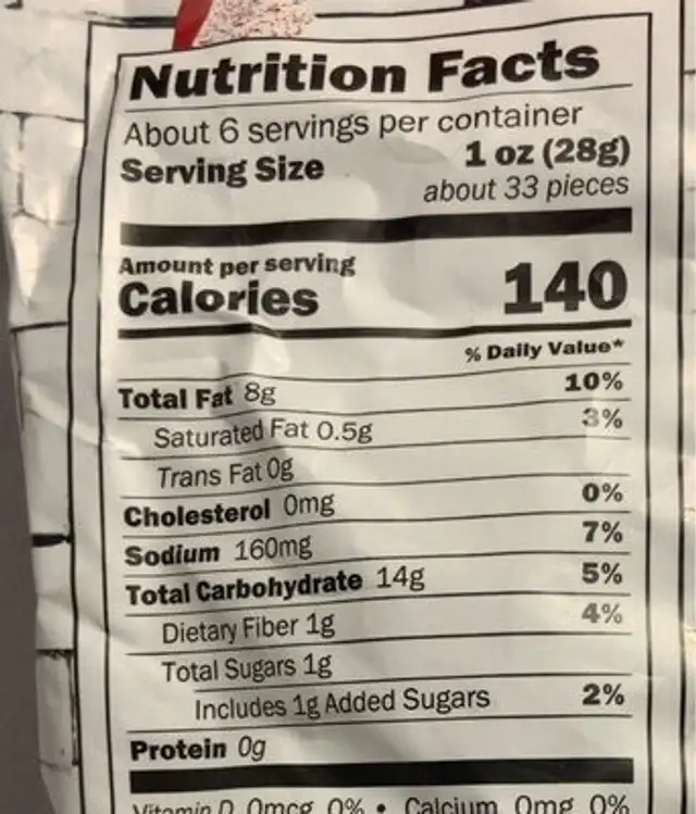 Penne Straws nutrition facts table