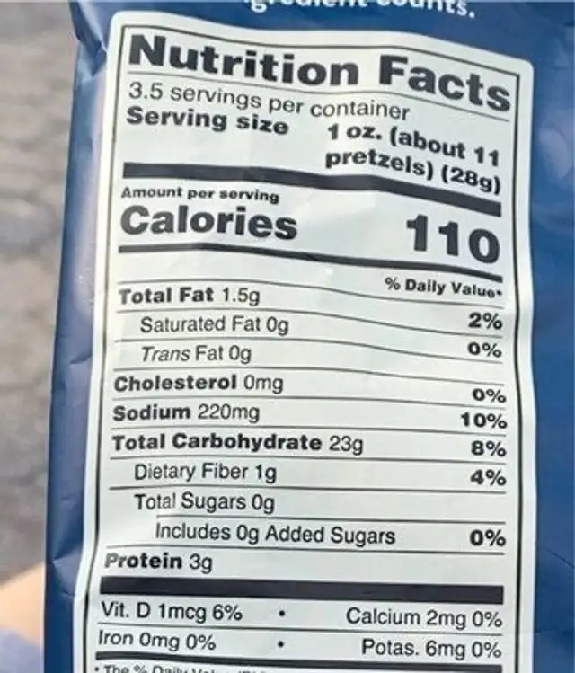 Slim Bakes Gourmet Pretzels nutrition facts table
