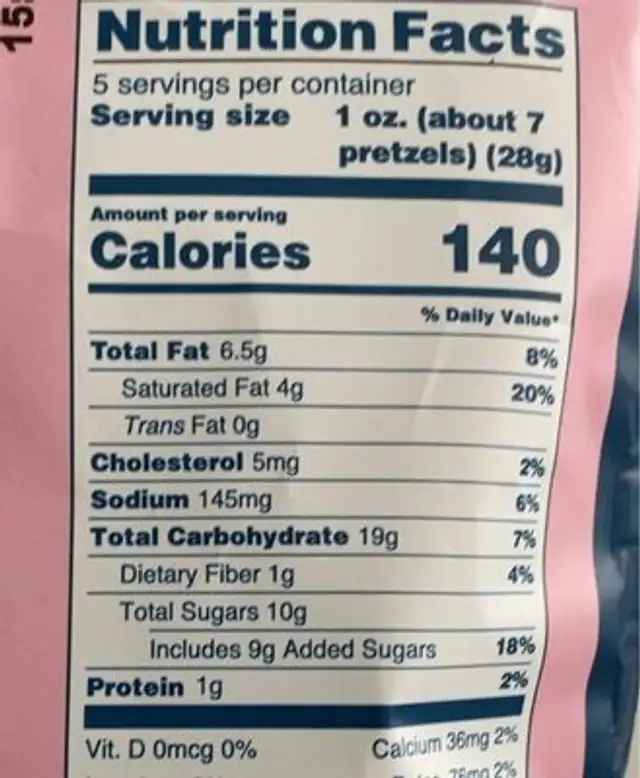 Grain-free Pretzels nutrition facts table