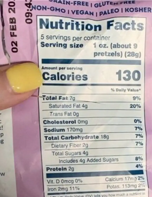 Grain Free Dark Chocolate Pretzels nutrition facts table