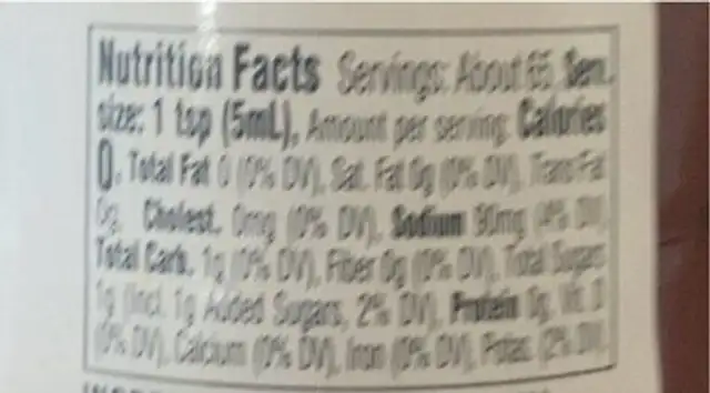 Sambal hot sauce nutrition facts table
