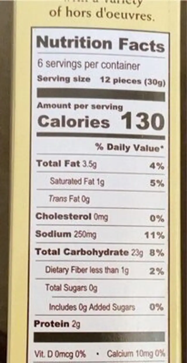 Tuscan Style Crisps nutrition facts table