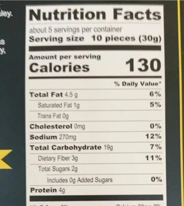 Tuscan crisps nutrition facts table