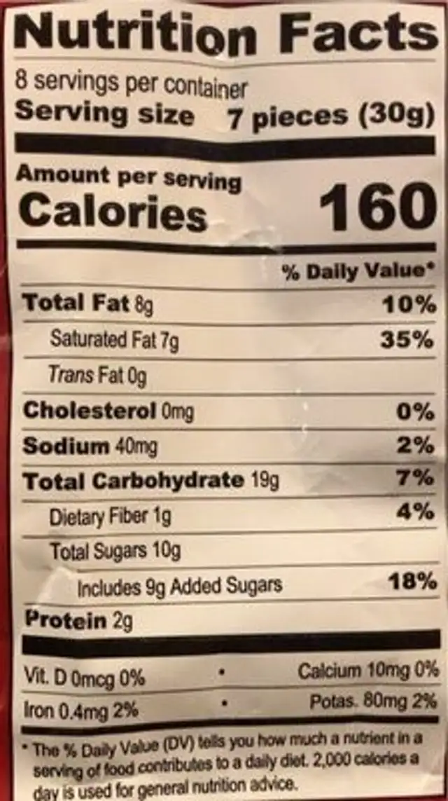 Bite Sized Wafers nutrition facts table