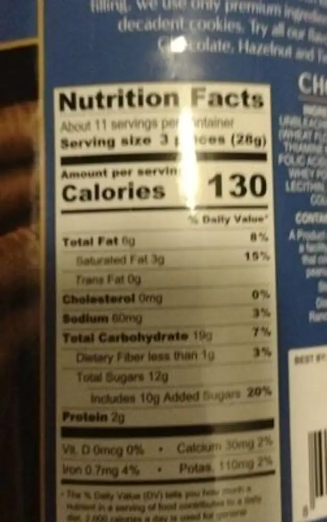 Wafer rolls nutrition facts table