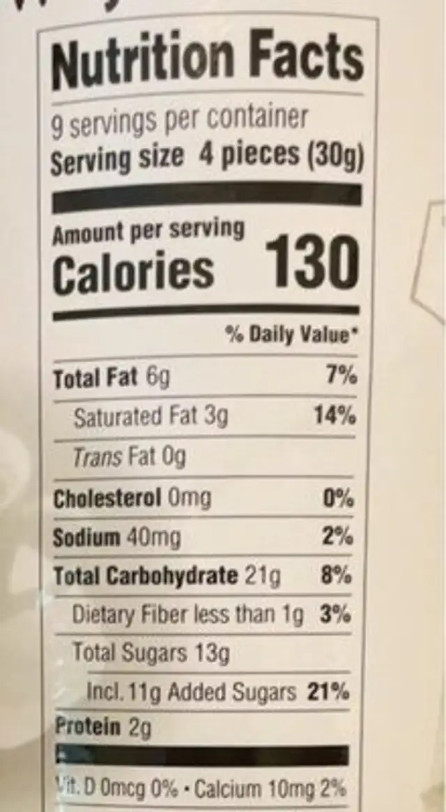 Eiropean Style Wafer Rolls nutrition facts table