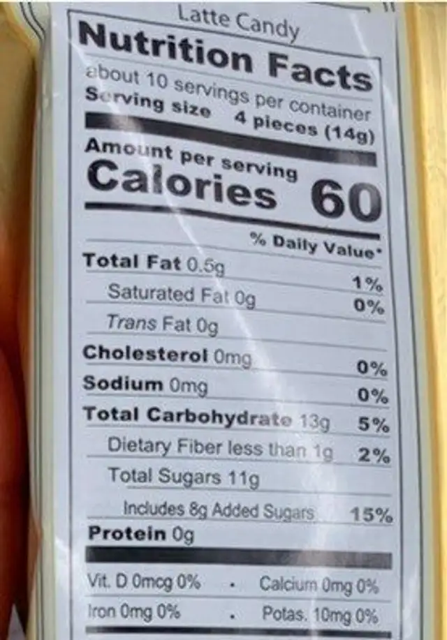 Latte candy nutrition facts table