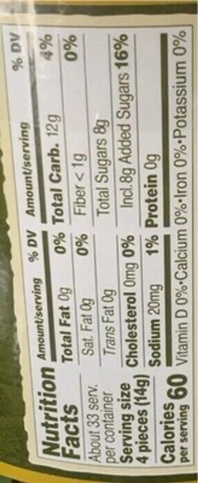 Green tea latte hard candy nutrition facts table