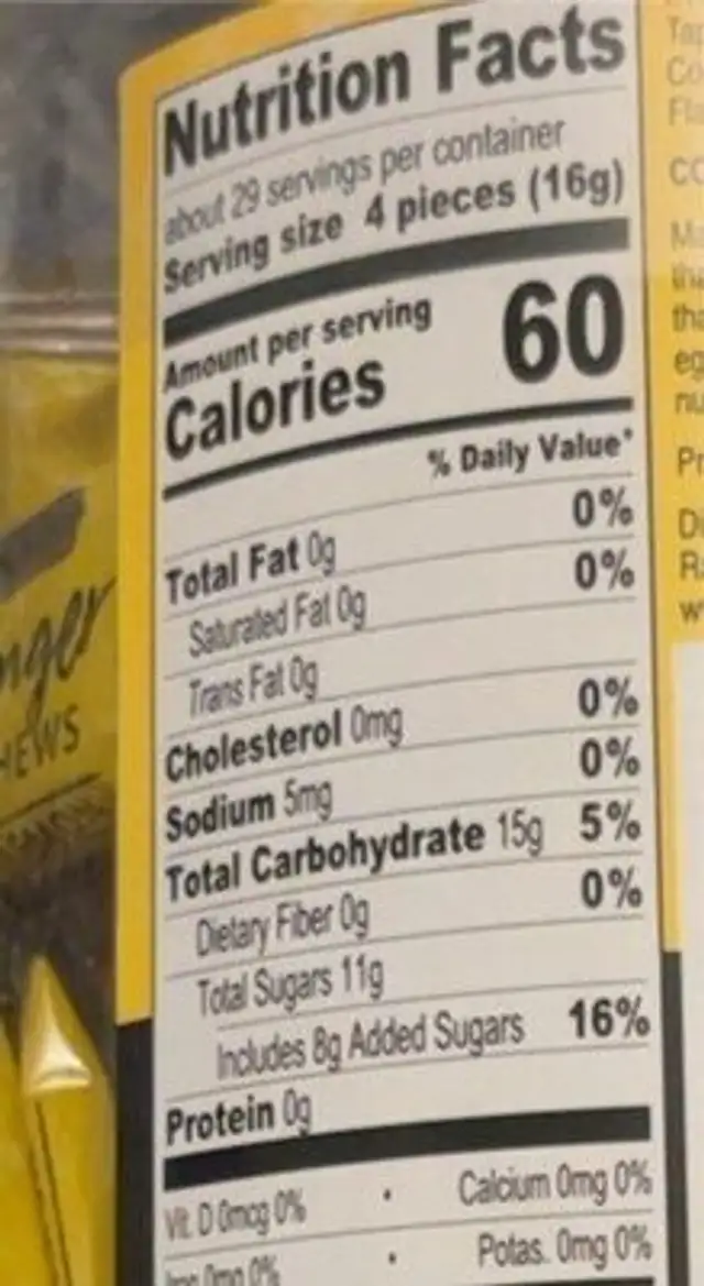 Balis Best nutrition facts table