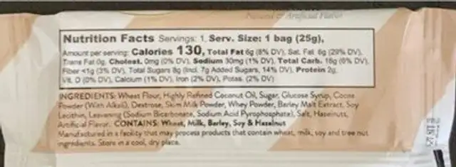 Cubetti Chocolate Wafer nutrition facts table