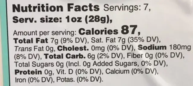 Esti Plant-based Cheddar nutrition facts table