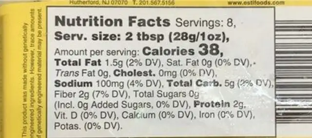 Lemon fava bean dip nutrition facts table