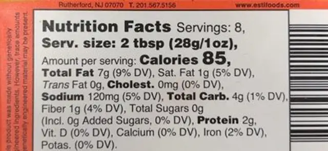 Spicy Love Hummas nutrition facts table