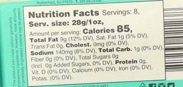Plant Based Tzatziki Aquafaba nutrition facts table