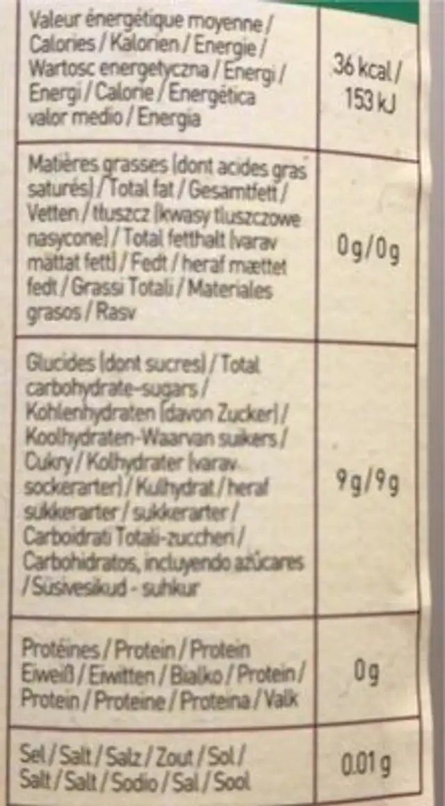 Limonade pétillante nutrition facts table