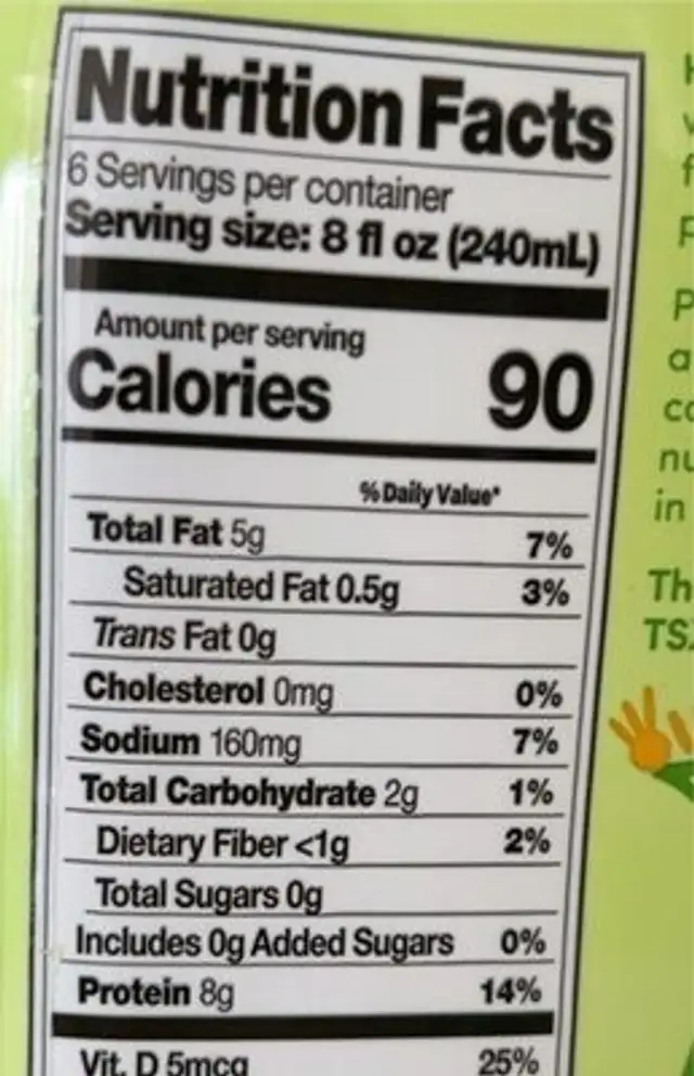 Hope And Sesame Milk nutrition facts table