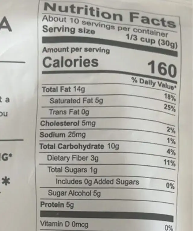 Keto nut granola nutrition facts table
