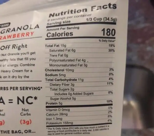 Vanilla strawberry keto nut granola nutrition facts table