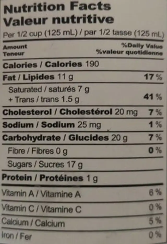 Shaw's Key lime ice cream nutrition facts table