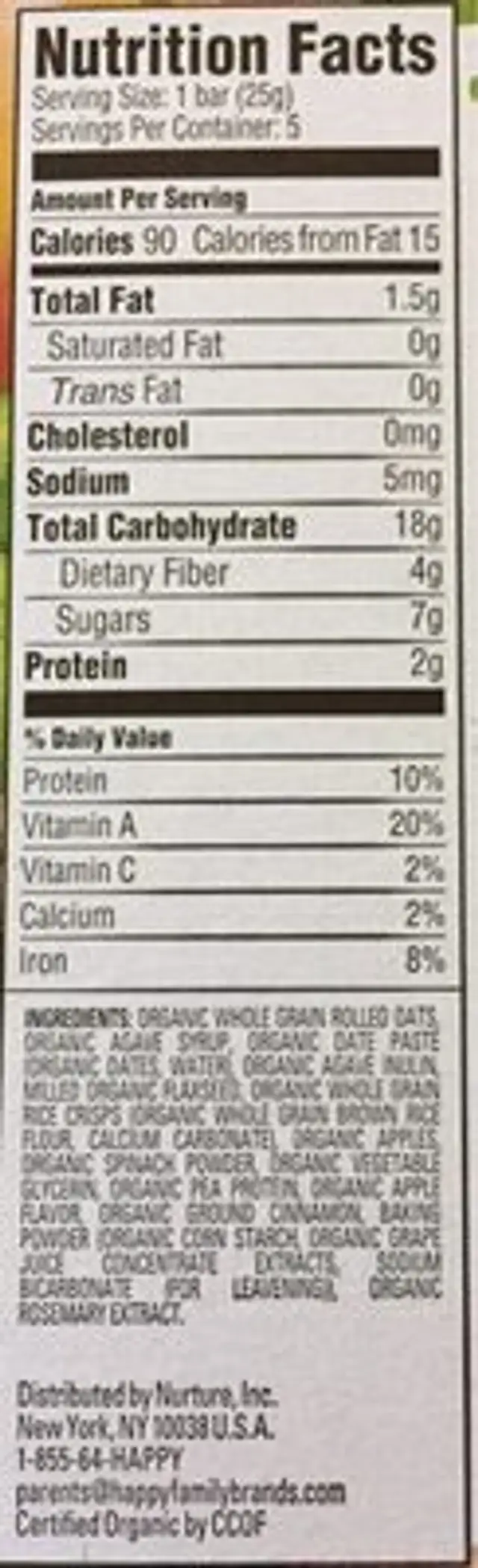 protein soft baked oat bar, organic apples and spinach nutrition facts table