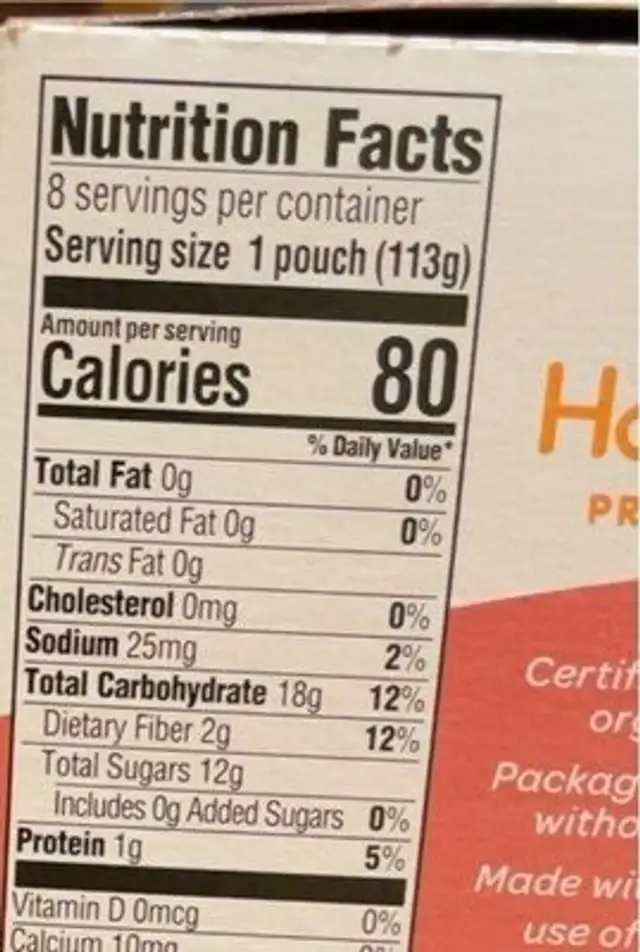 Happytot super smart fruit & veggie blend nutrition facts table